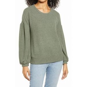 Everleigh Super Soft & Cozy Balloon Sleeve Sweatshirt in Olive Sarma Size Large